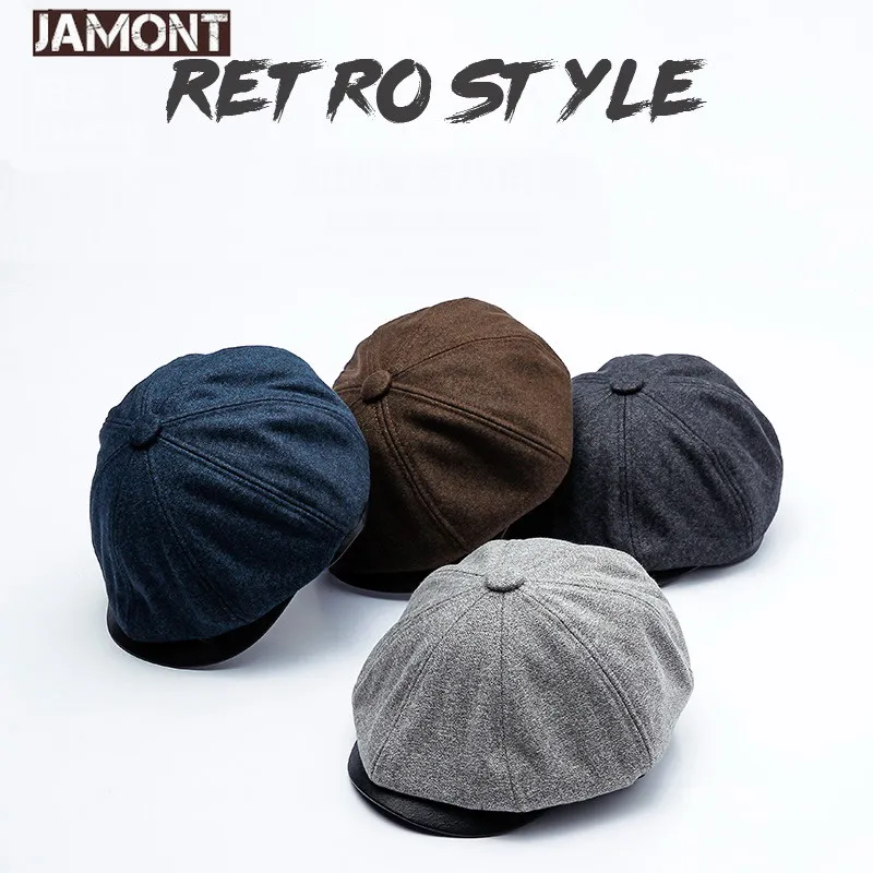 

JAMONT 2018 Autumn Winter Cap Warm Plus Velvet Newsboy Cap for Men Women Beret Vintage Bomber Hat Octagonal PU Caps Gorras