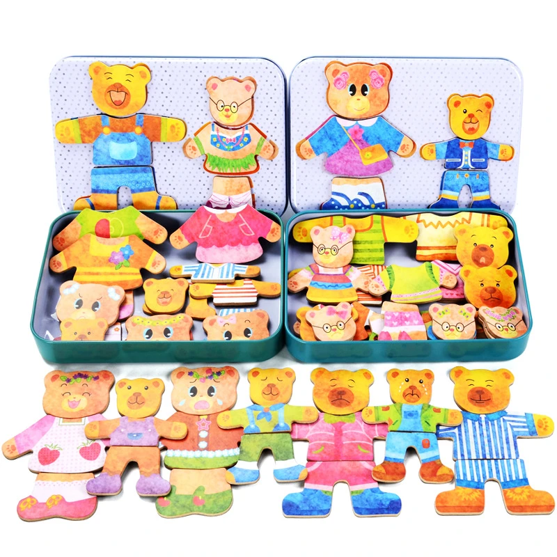wooden bear dress up puzzle