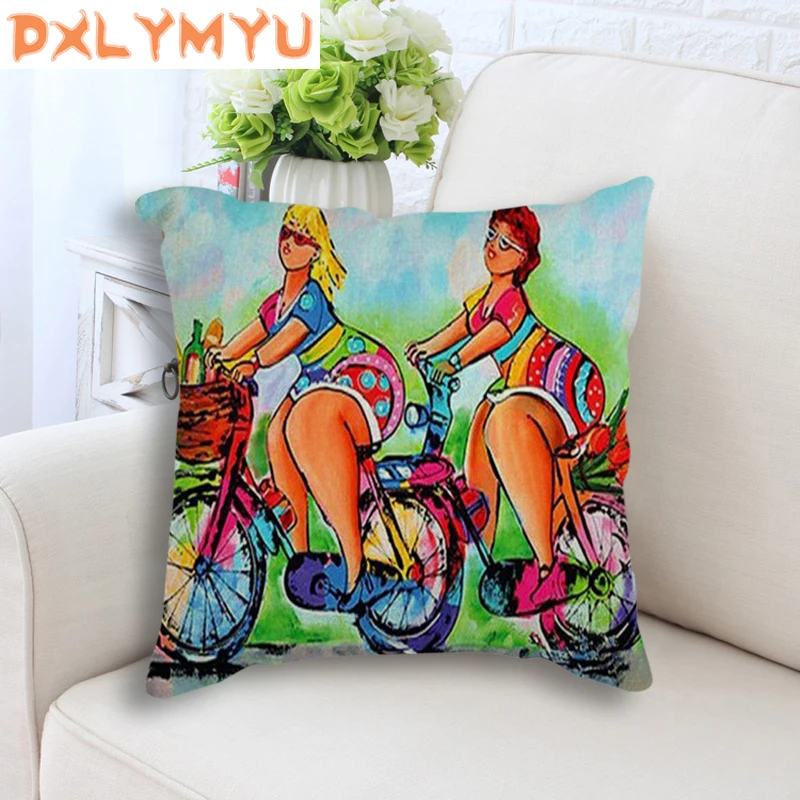 

18"Cotton Linen The Life of A Fat Woman Print Square Throw Pillows 45x45 Decorative Cushions For Sofa Car Home Decor No Filling