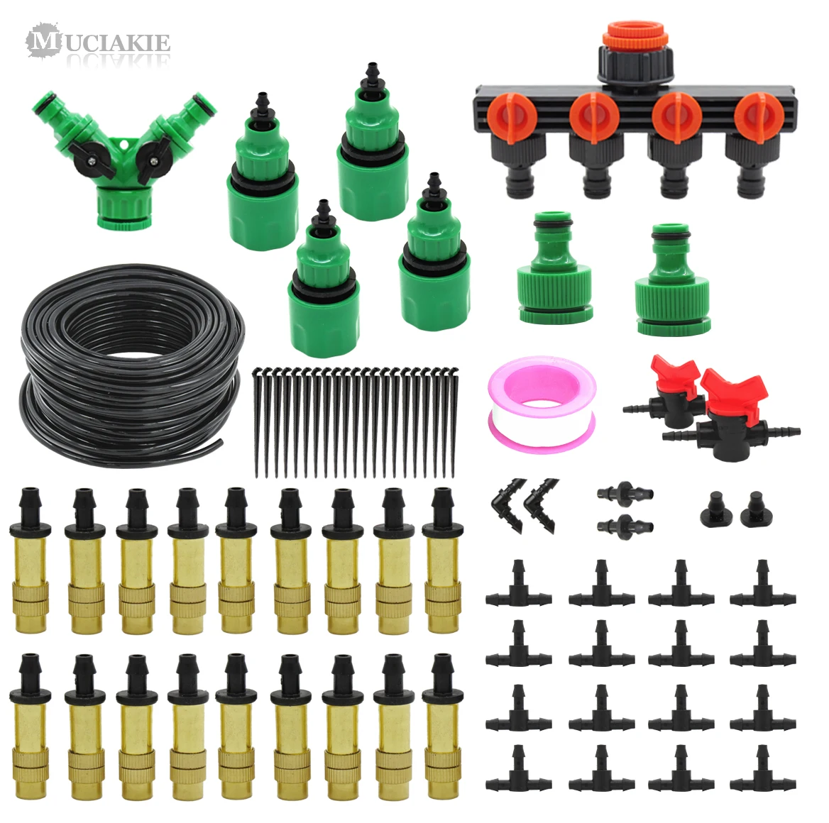 

MUCIAKIE 50M Garden Misting Irrigation System Portable Misting Automatic Garden With 4/7mm Tee and Adjustable Copper Nozzle