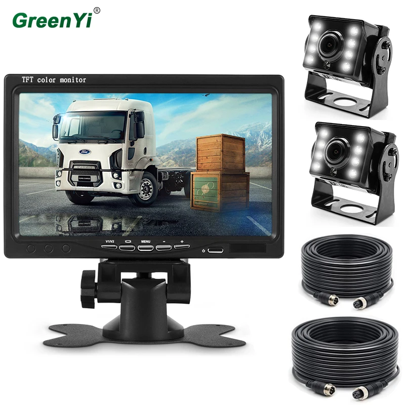 

GreenYi 1280 * 960P 7" IPS Screen AHD Car Monitor with 2-Channel Starlight Night Vision Reverse Backup LED Rear View AHD Camera