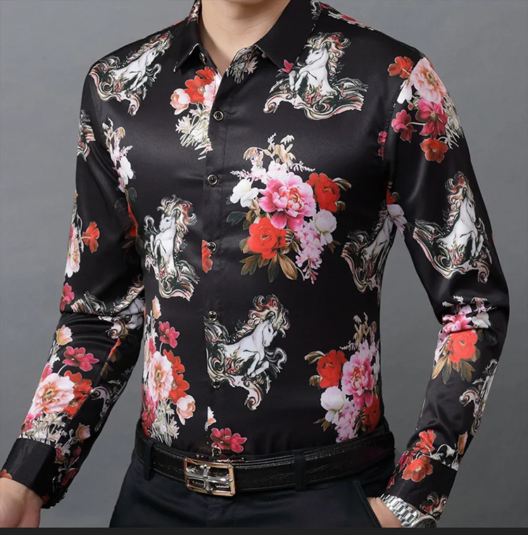 Креативная 3d Тигровая Цветочная цепочка с принтом Модная рубашка с длинным рукавом Осень Новинка качественная шелковая хлопковая тонкая рубашка мужская M-XXXL