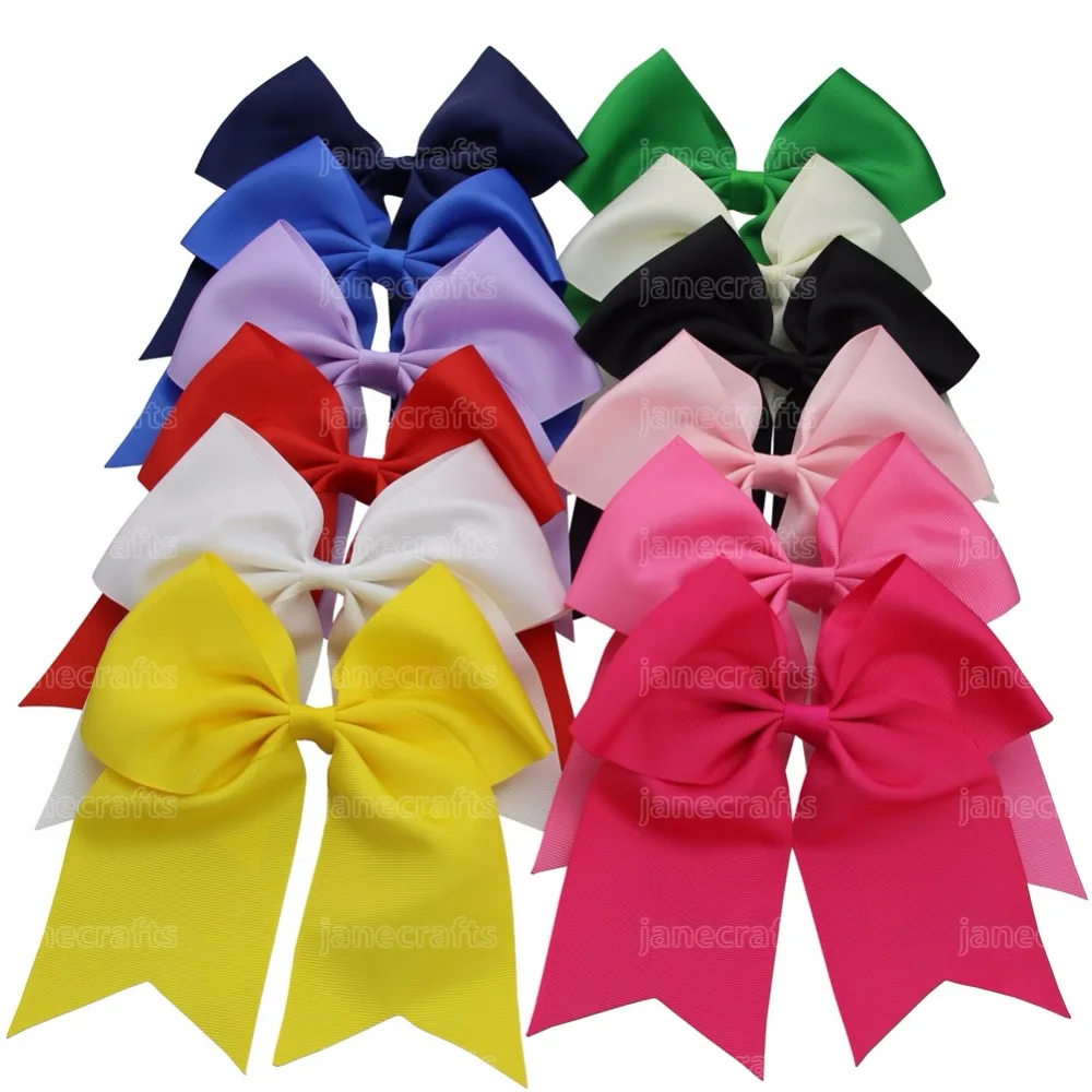 12pcs 7" Boutique Cheer Bow Cheerleading Hair Bow Clip Tails Down