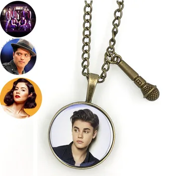 JUSTIN BIEBER singer inspirational necklace MUSIC fandom dome microphone justice crew bruno mars Marina jewelry NW2056