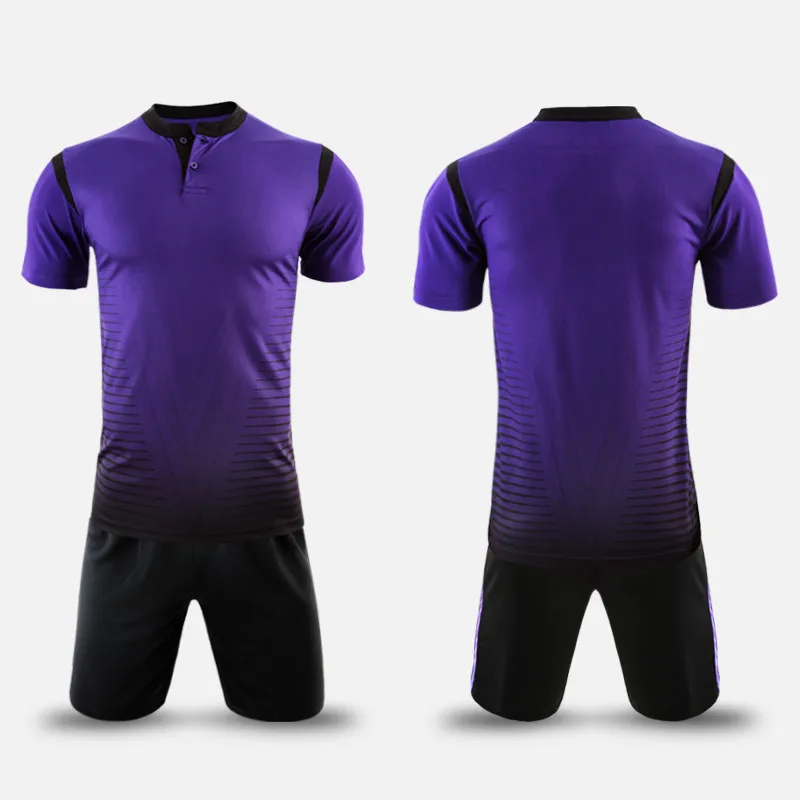 Новое поступление полиэстер мальчики мужские футбольные майки набор пустые футбольные команды тренировочные костюмы кнопка быстросохнущая короткая форма одежды дизайн - Цвет: LT1705 purple