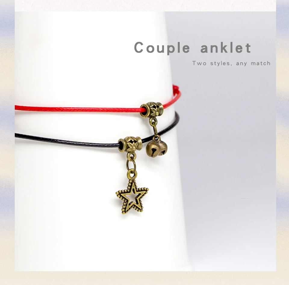 2019 New Handmade Red Rope Bells Stars Sound Anklet Accessories Ladies And Sisters Girlfriends Couple Simple Personality Feet (1)