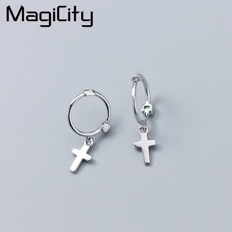 

MAGICITY Exquisited 925 Sterling Silver Cross Hoop Earrings for Women Simple Ear Piercing Huggie Earrings Bohemia Bijoux Brincos