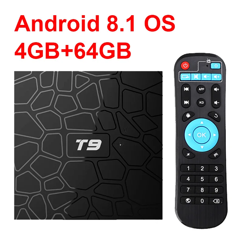 Новый T9 Смарт ТВ приставка Android 8 1 4 ГБ 32 64 Гб Rockchip RK3328 1080P H.265 4K Google плеер магазин