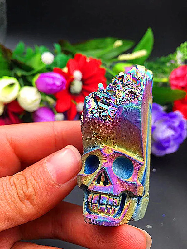 

Beautiful natural quartz crystal rainbow angel halo with skull healing A12