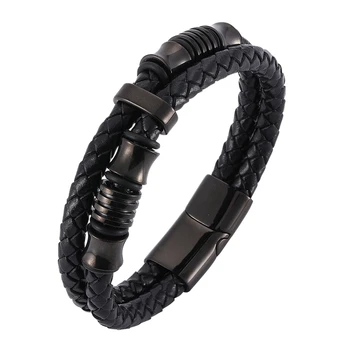 

Punk Braid Leather Rope Bracelet for Men Jewelry Black Stainless Steel Clasp Wristband Fashion Bangles Personalized Gifts PH518