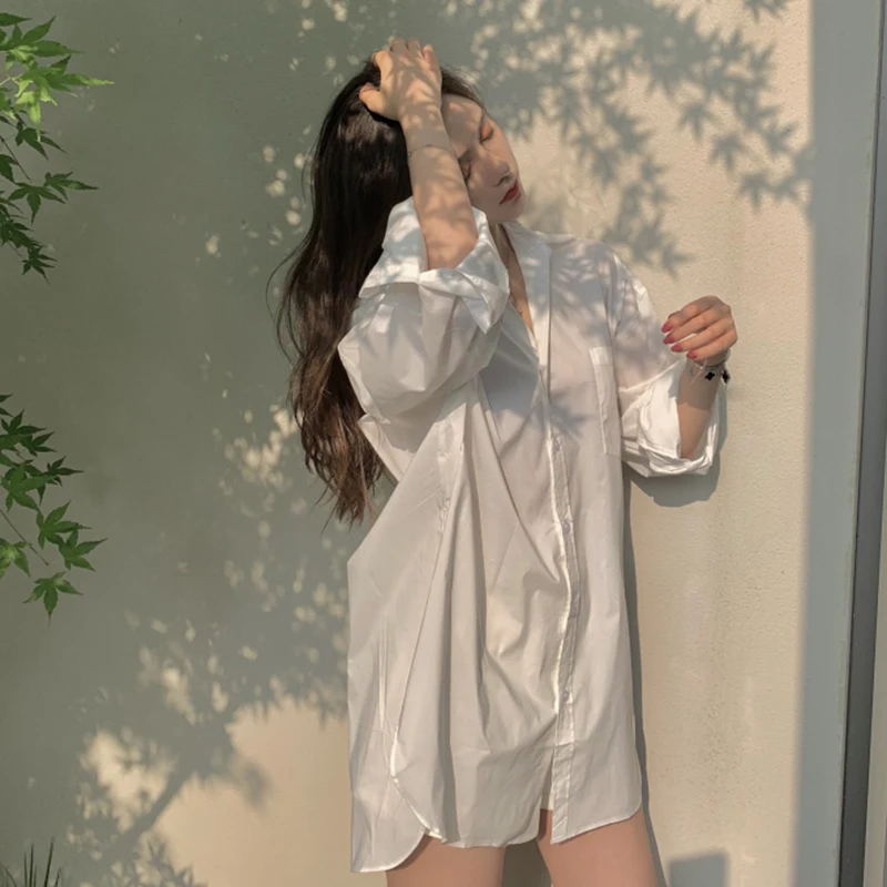 

Korean version of temperament simple fashion summer new white loose long sleeve medium-length jacket sunscreen summer BWN4774