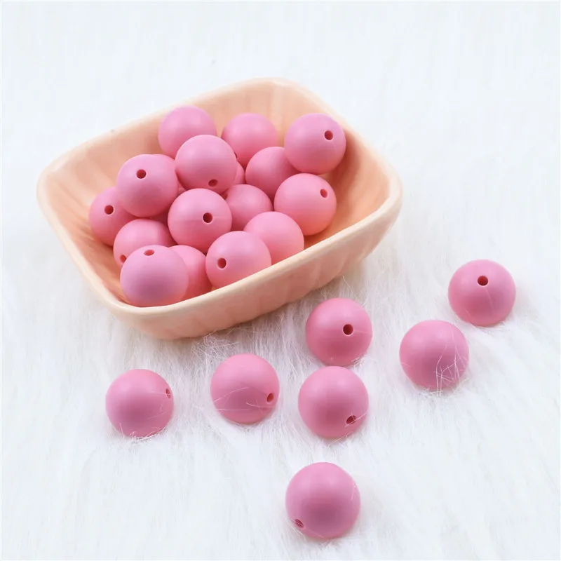 10 шт. 15 мм Силиконовые Круглые бусины пищевой силиконовый для детей для прорезывания зубов продукты жевательные соски цепи зажимы Perle бусины Детские трофеи - Цвет: Dusty Pink