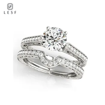 

LESF Luxurious Wedding Accessories Round CZ Ring Sets 925 Sterling Silver Rings For Women Bridesmaid Gift Bridal Set Engagement