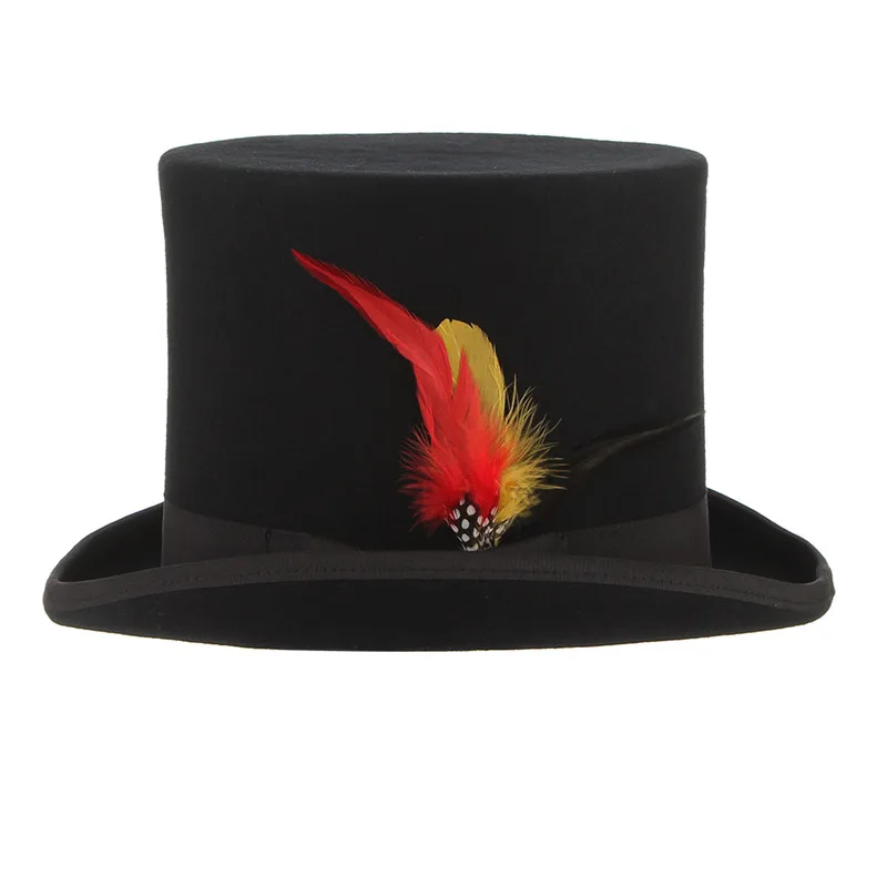 GEMVIE шерсть фетровая шляпа бобра с пером шляпа-цилиндр для женщин мужчин Mad Hatter Карнавальный Костюм Высокая Шляпа Волшебника