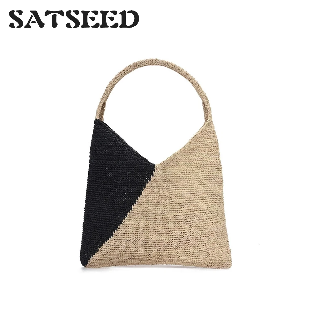 

2019 Hand-held Straw Bag Lady's Pure Hand-knitted Straw Bag Simple Seaside Holiday One-shoulder Bag Lady