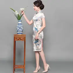 Тонкие длинные cultivate one's morality улучшение красивые шелковые cheongsam женский китайский шелк tangzhuang шелковое платье