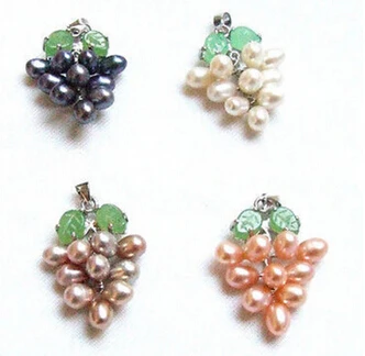 

Jewelr 004982 4pc Genuine Pearl Black White Purple Pink Grape Drop 18KWGP Pendant & Necklace