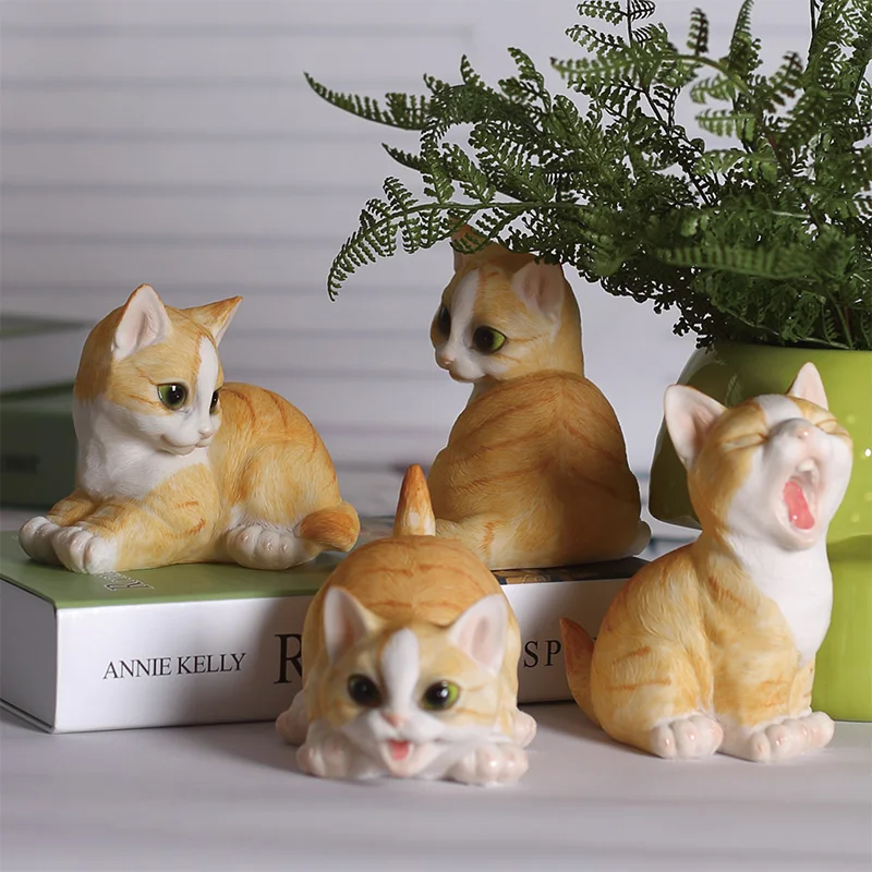 

Lovely lucky cat Simulation animal miniature figurines Resin Kitty kitten Home Decoration Crafts Birthday gift garden decoration