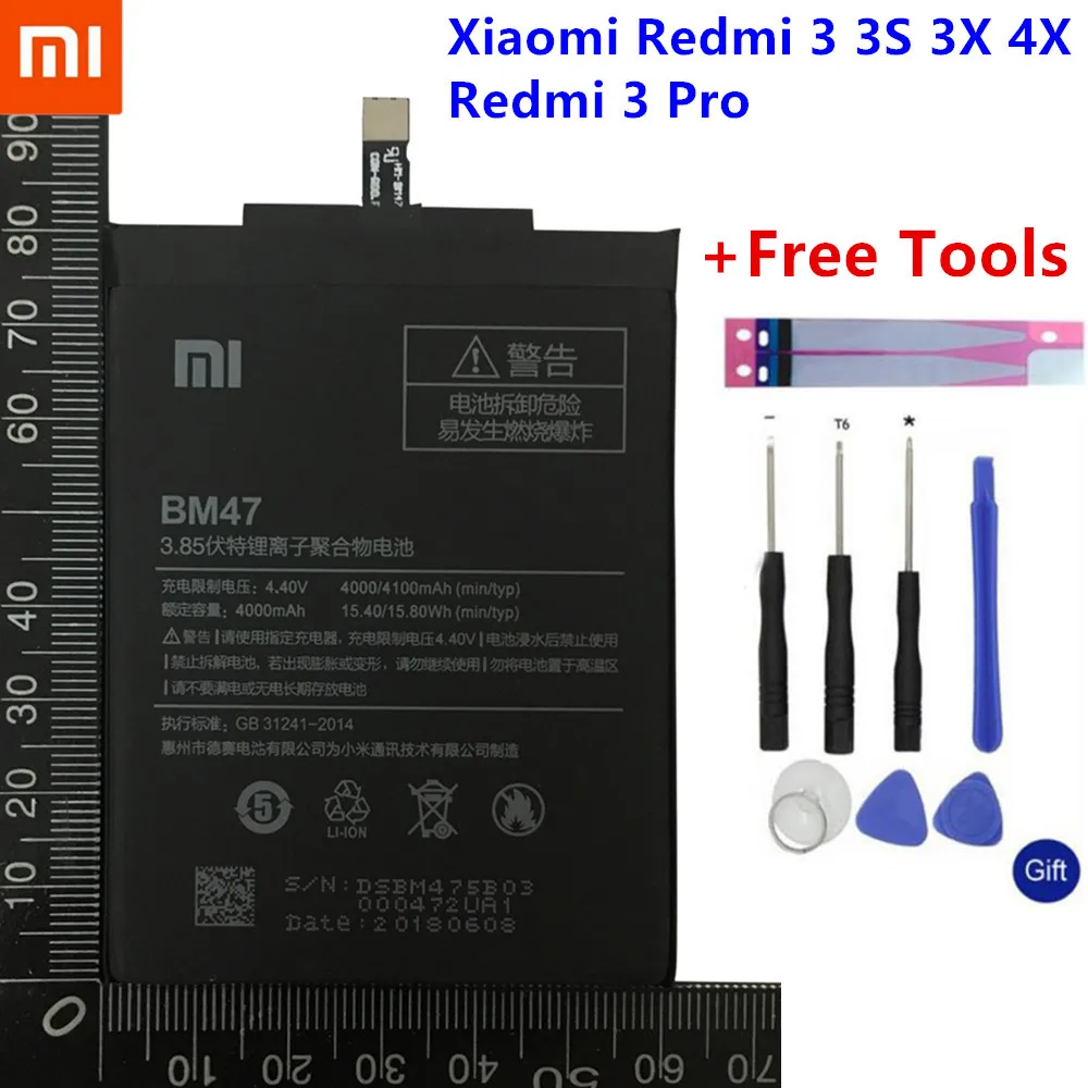 

Original Phone Battery BM47 High Quality Capacity 4000mAh Replacement Battery For Xiaomi Redmi 3 3S 3X 4X 3 pro Hongmi 3 S 4 X