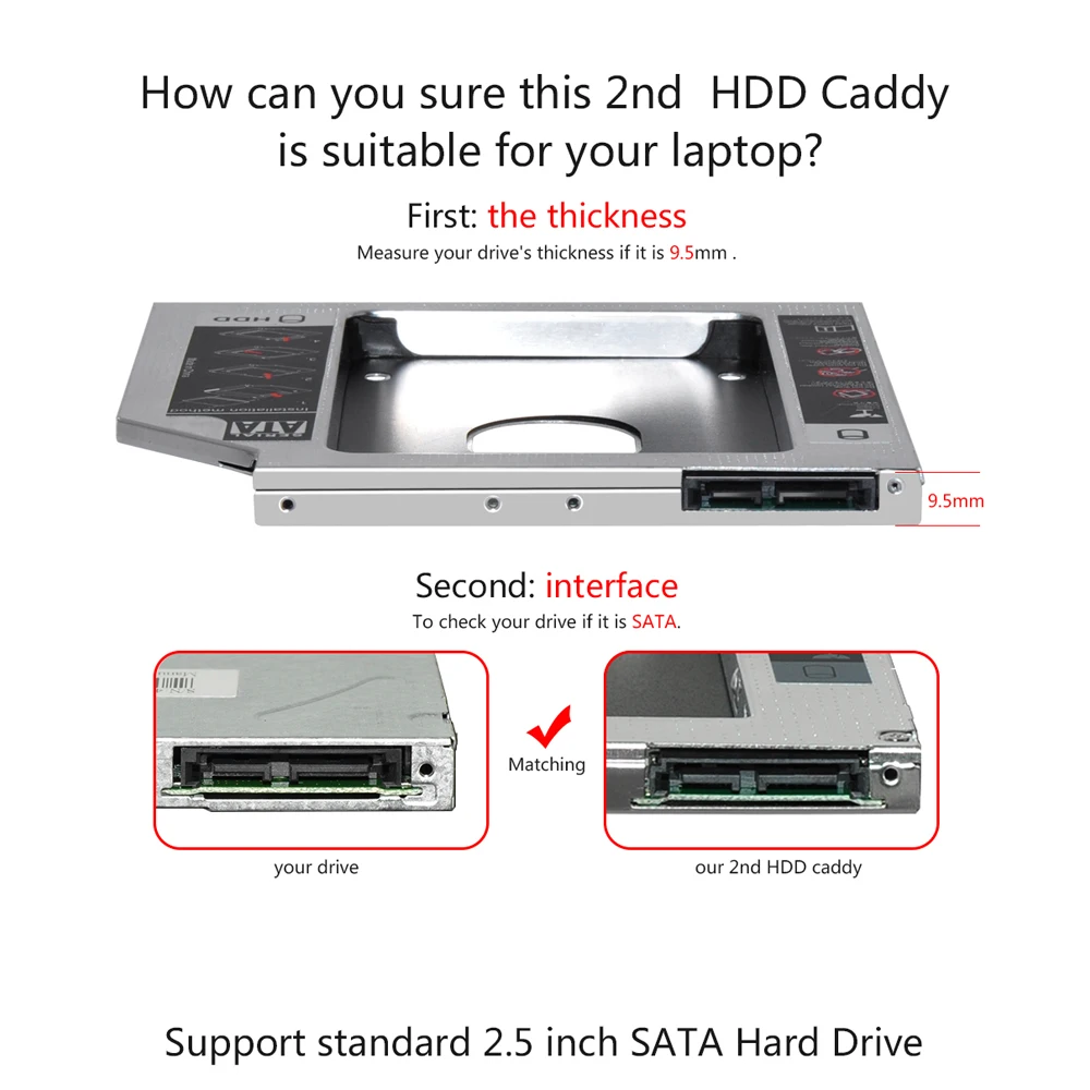 DeepFox SATA на SATA 2nd HDD Caddy для 9 мм 9,5 мм SSD корпус жесткого диска корпус для ноутбука ODD Optibay CD-Rom 10 шт./партия