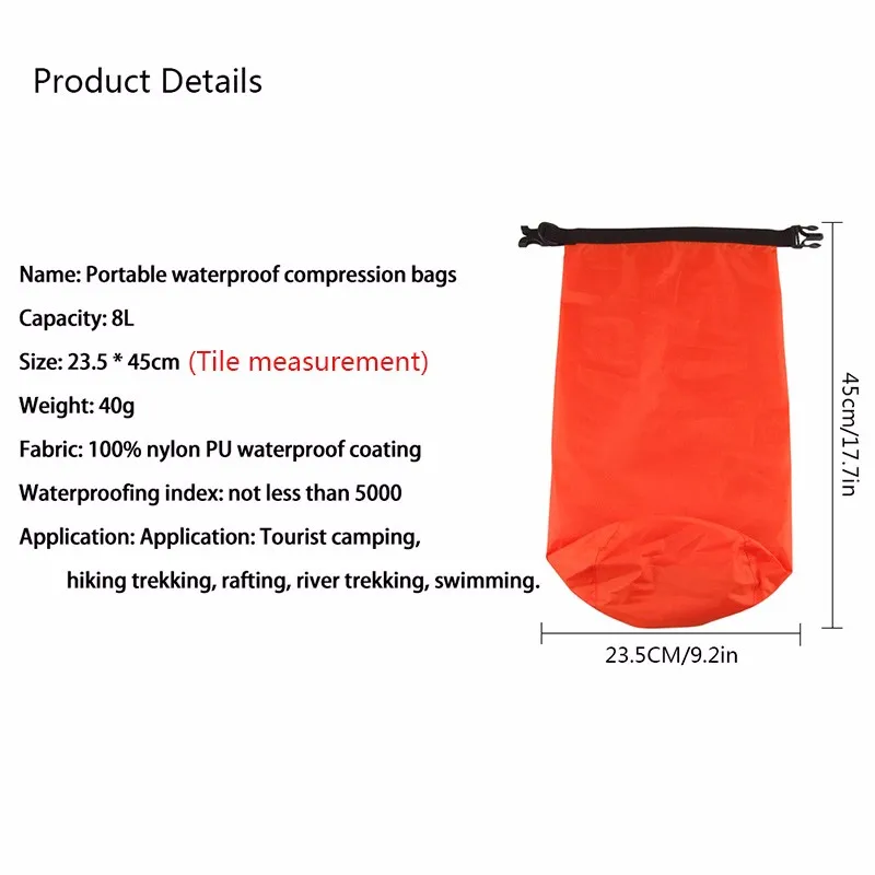 8L на открытом воздухе водонепроницаемая сумка, для плавания Отдых Путешествия Пеший Туризм рюкзак сухой мешок