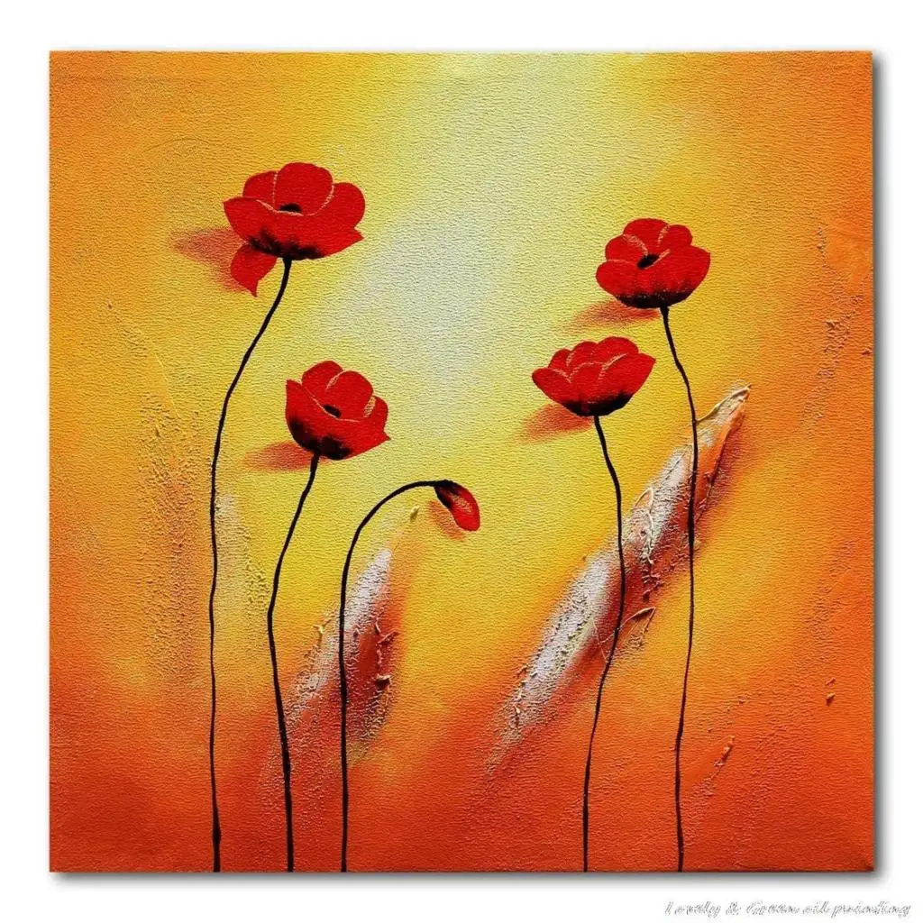Hand Painted Red Flower Oil Painting On Canvas Wall Art Group Of