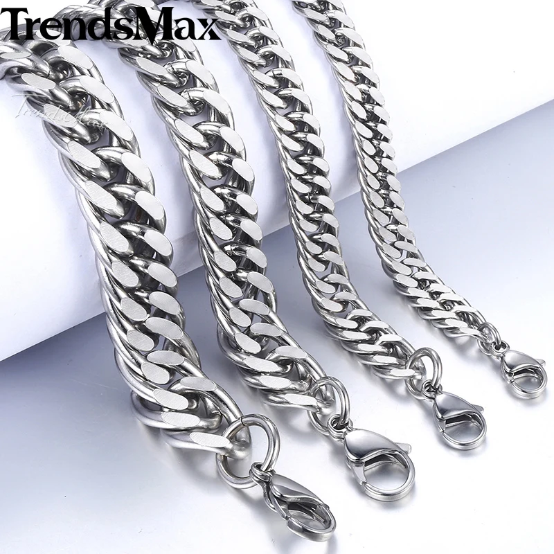 Trendsmax 7/9/11/13 мм Для мужчин Браслеты Нержавеющая сталь серебряный браслет Цвет КУБИНСКИЙ звено цепи браслет Украшения для мужчин KBM07