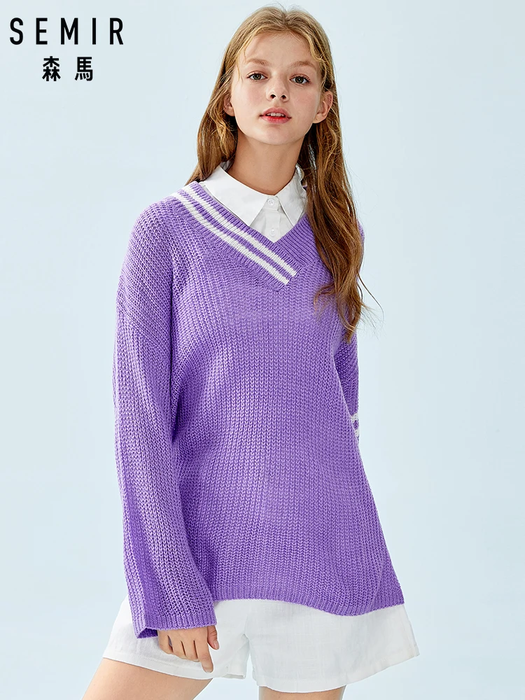 

SEMIR Women Cable Knit Sweater Longer at Back Women's Pullover Sweater with Dropped Shoulder Ribbing at Neckline Cuff and Hem