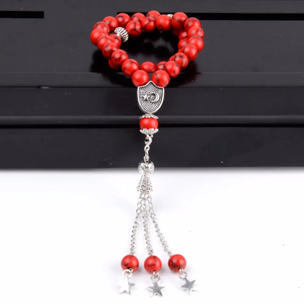 

Fashion Beaded Bracelet 8mm Red Turquoises Rosary Women Bracelets Jewelry 33 Prayer Beads Islamic Muslim Tasbih For Men Jewerlry