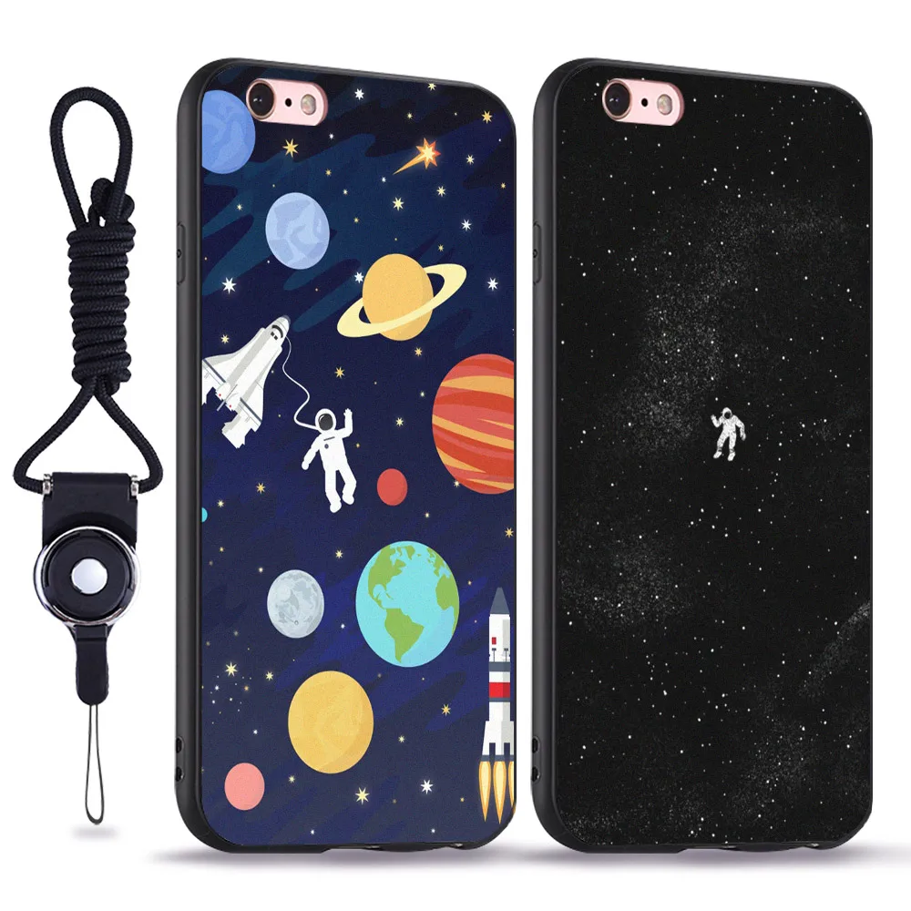 

Cute Astronaut Space creative design soft silicone TPU phone case cover For Apple iPhone 5 5S SE 6 6S 7 PLUS with hang rope