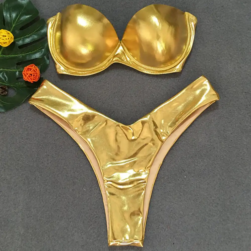 gold shiny bikini
