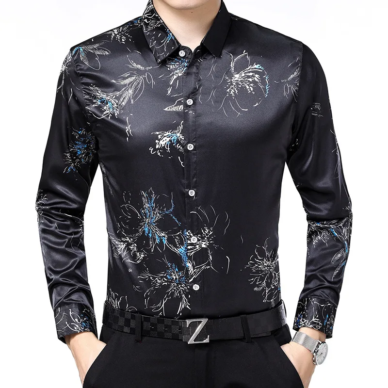 

Creative 3d printing smart casual high-end luxury long sleeve shirt Autumn 2018 New quality silk cotton boutique shirt men M-3XL