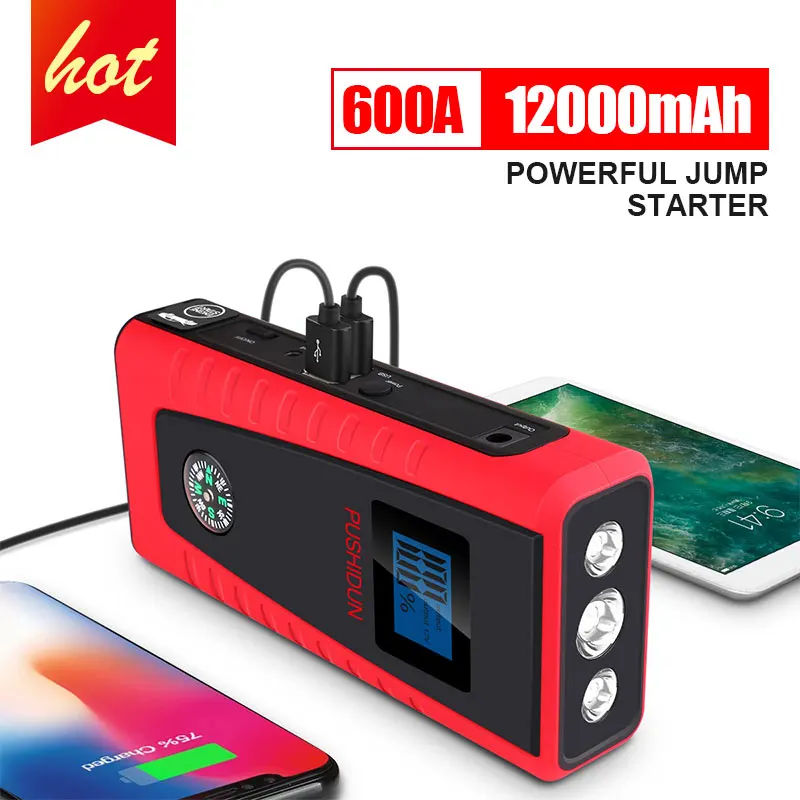 PUSHIDUN 12000mAh Car to Starter Emergency Power Bank With Ordinary Clamps And One in USB Cable | Автомобили и мотоциклы