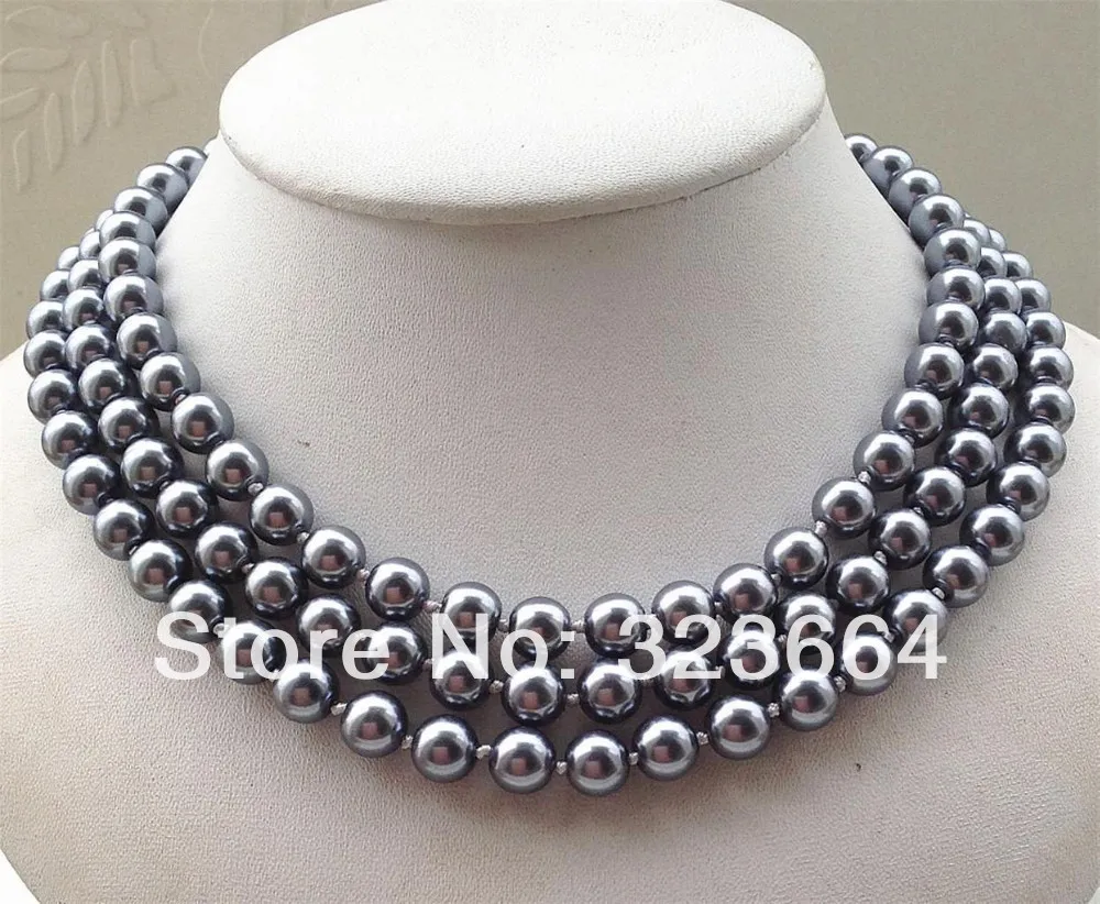 

long 8mm gray marine shell pearl necklace 50" AAA