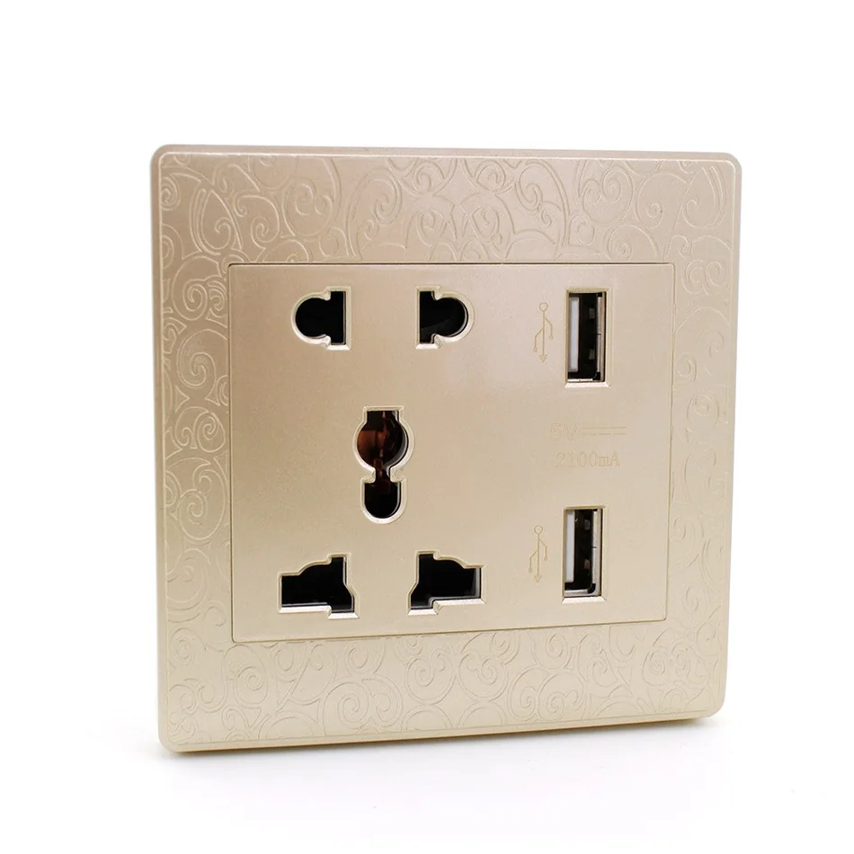 

High Quality Carving Universal Wall Socket Panel Electric Charger Dual USB Dock Station Power For IPhone