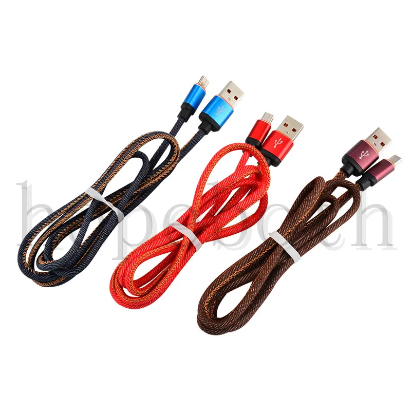 100 шт./лот ретро джинсовый USB кабель для iPhone 7 8 Pin + Micro V8 быстрой зарядки 6 5 iPad кабеля