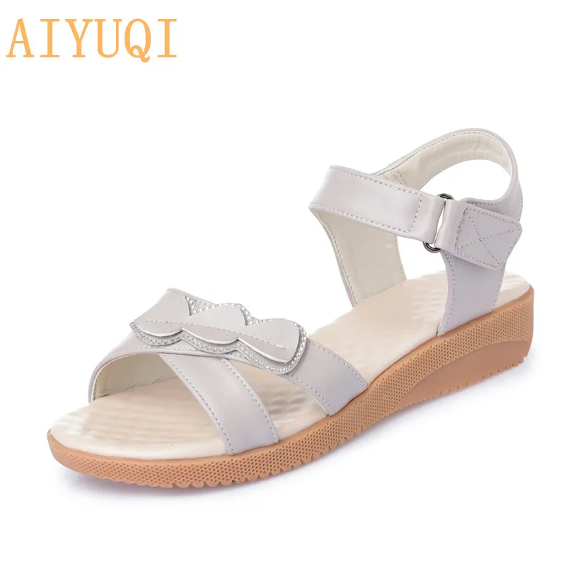 

AIYUQI Women's sandals genuine leather 2019 new women's sandals with flat Plus size 44 45 women summer footwear mother sandals