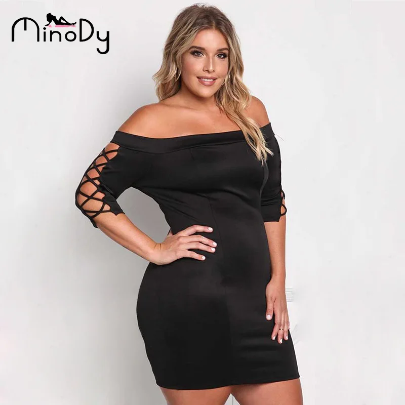 2019 черное платье для вечеринки XXXL женские большие размеры с открытыми плечами