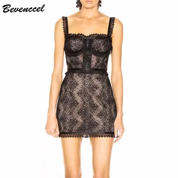 

Bevenccel Celebrity Summer Bandage Dress Spaghetti Strap Lace Patchwork Bodycon Elegant Women Party Vestidos Dress Party Club