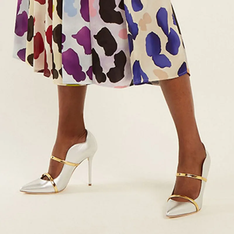 

Spring Autumn New Velvet Metalic Gold Leather Band Pointed Stiletto Sexy Shallow Slip On All Match Elegant Shoes Women