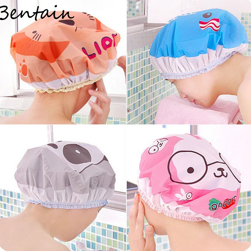 

1 PC Animal Cartoon Style Shower Caps Waterproof SPA Lace Elastic Band Bathing Hat Cute Bathroom Accessories Tools Swimming Cap