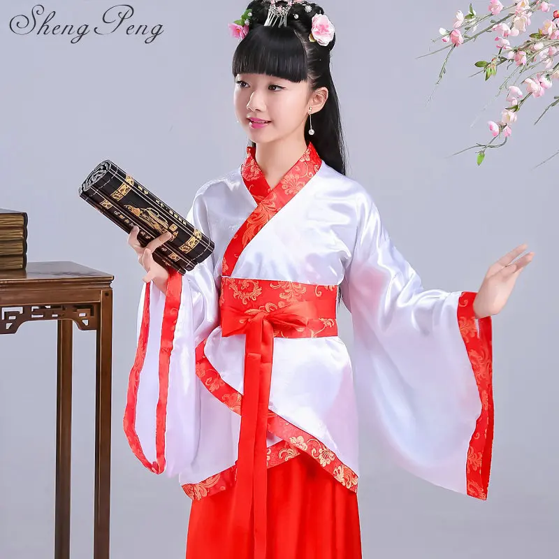 Дети Китайский традиционный костюм принцессы для девочек платье для Танцев древней династии Тан костюм дети Hanfu национальный костюм CC332
