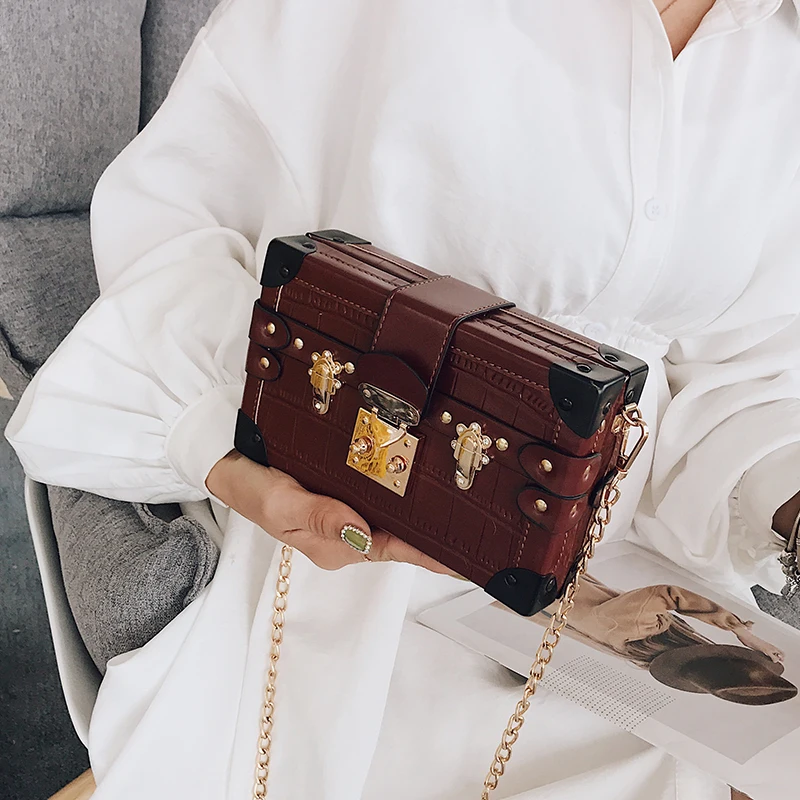 design retro mini bolsa feminina de couro
