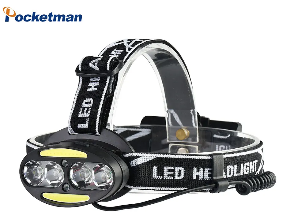 Pocketman Headlight Powerful USB Headlamp 4* T6 +2*COB+2*Red LED Head Lamp Head Flashlight Torch Lanterna with batteries charger