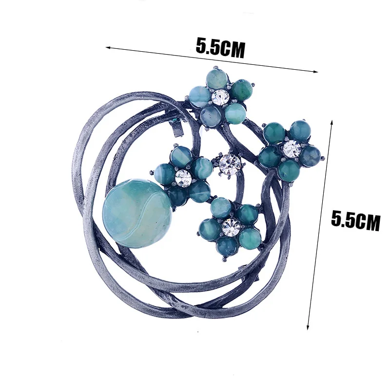 TDQUEEN Vintage Brooch Pins Antique Silver Plated Metal Green Natural Stone Beads Flower Big Round Pins and Brooches for Women (4)