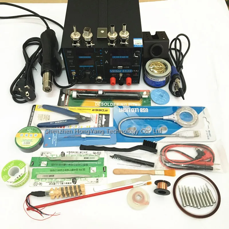 

110V/220V EU/US PLUG freeshipping 4in1 set 700W YIHUA 853D Hot air guns soldering usb station