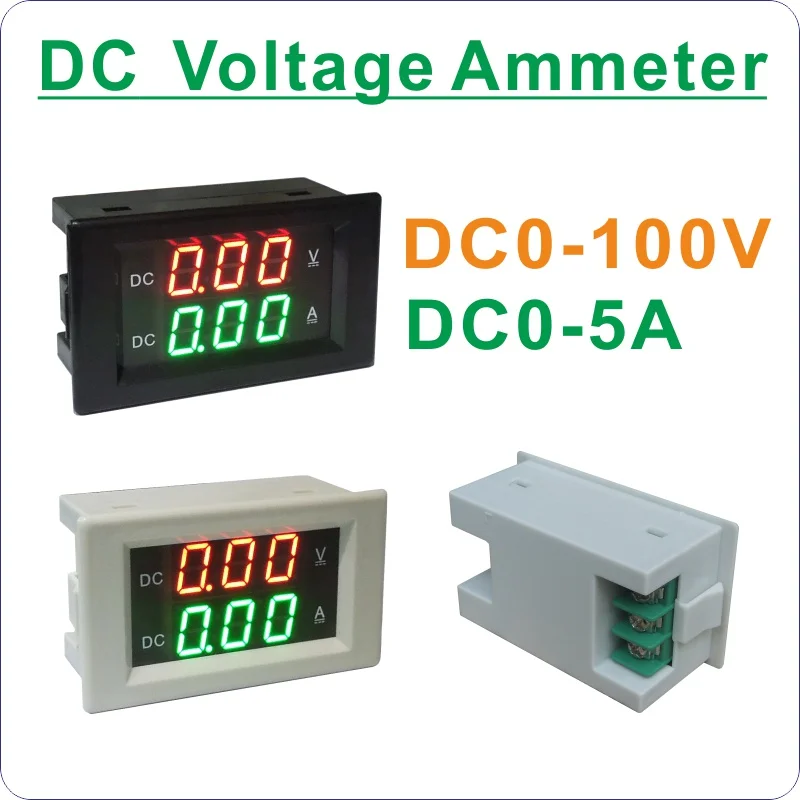 DC 0-100 V 0-5A DC Вольтметр Амперметр светодиодный красный зеленый дисплей DC дуплексный измерительный прибор мультиметр с измерением напряжения и тока Вольтметр амперы Панель метр