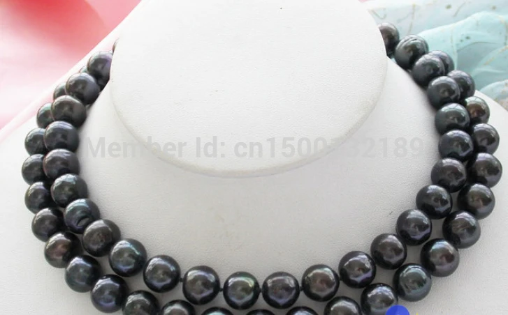 

free shipping j005449 33" 11-12MM black round FRESHWATER cultured PEARL necklace ()