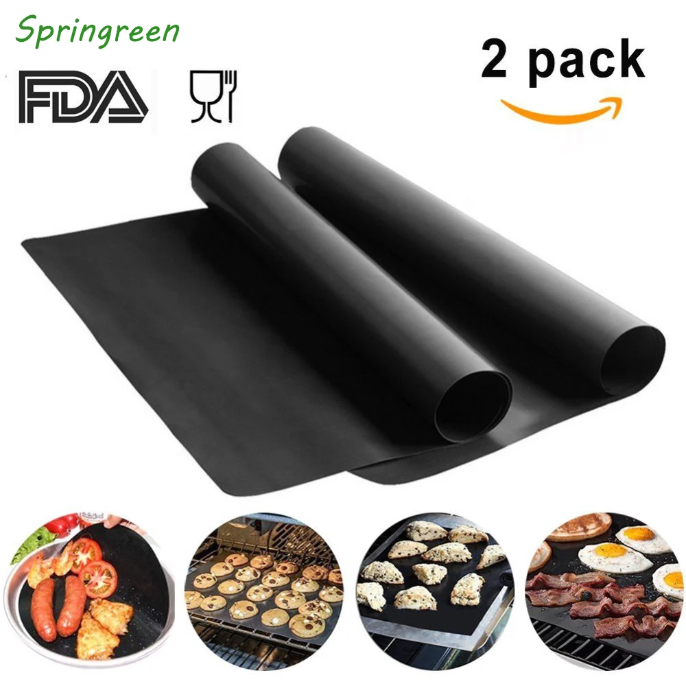 

Springreen 2PCS 40*33cm Reusable Non-stick BBQ Grill Mat Barbecue Pat PTFE Teflon Portable Outdoor Picnic Cooking Baking Sheets