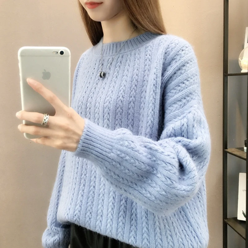 Women Knitted Sweaters Fashion Solid Color Loose Long Sleeve Jumper Autumn Winter Casual Pullovers Tops FP1386 | Женская одежда